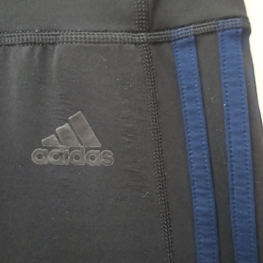 Adidas Climalite 3 Stripe Full Length Legging Black/Blue Size S